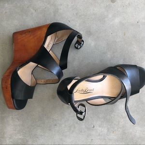 Black leather wedges